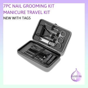 Compact 7-Piece Manicure Set - Travel-Friendly Grooming Kit in Sleek Black Case